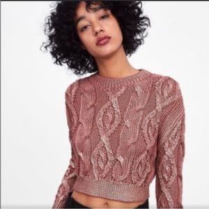 Zara Cable Knit Cropped Sweater with Copper Gold detailing